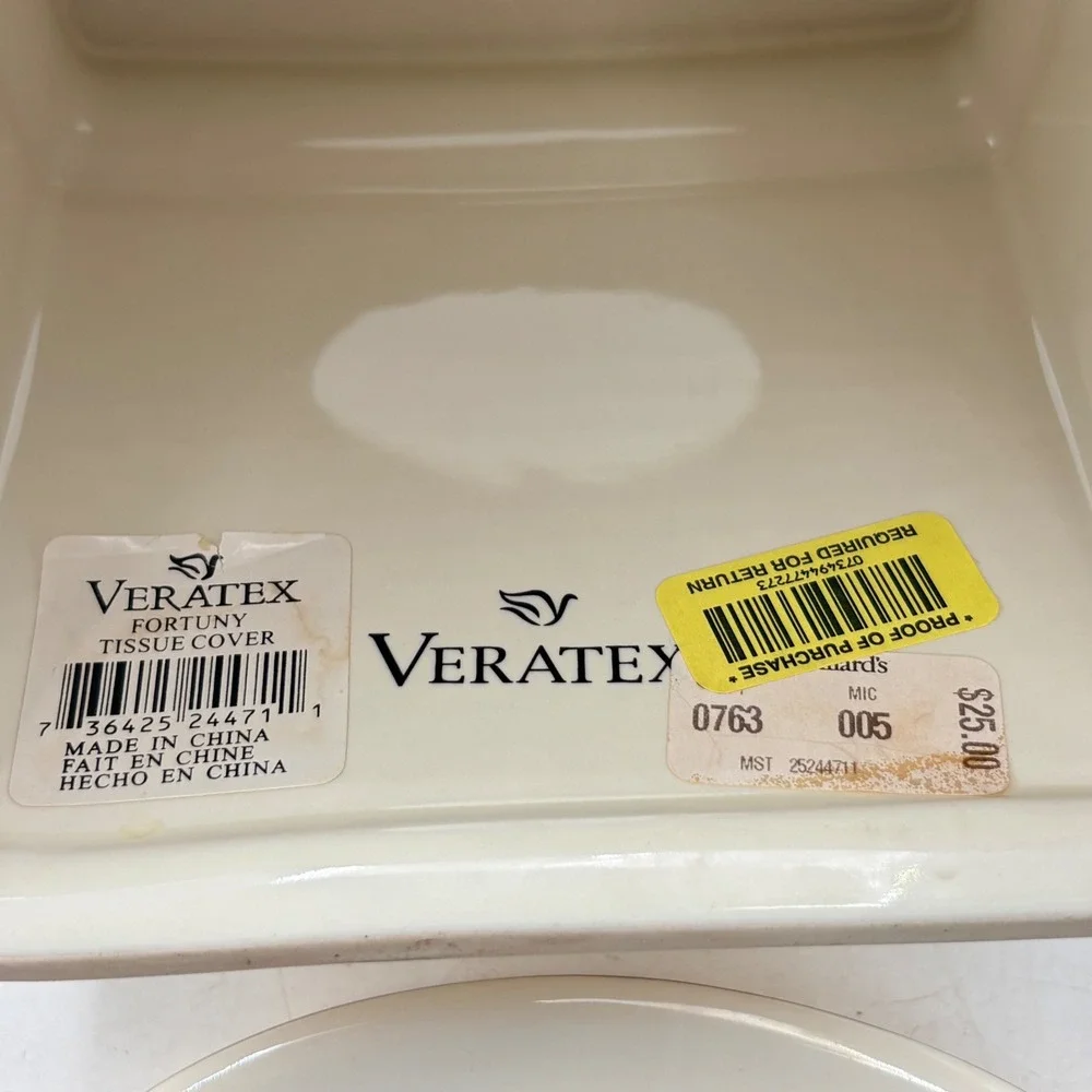 Veratex Fortuny 3pc‎ Bathroom Set Tissue Cover Toothbrush Holder Soap Dish Gold